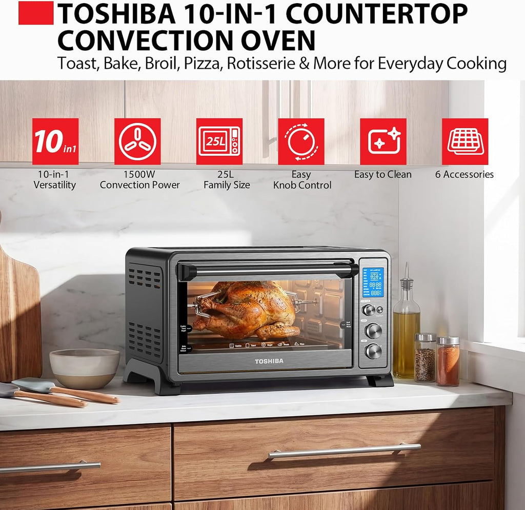 10-in-1 Black Stainless Steel Convection Toaster Oven