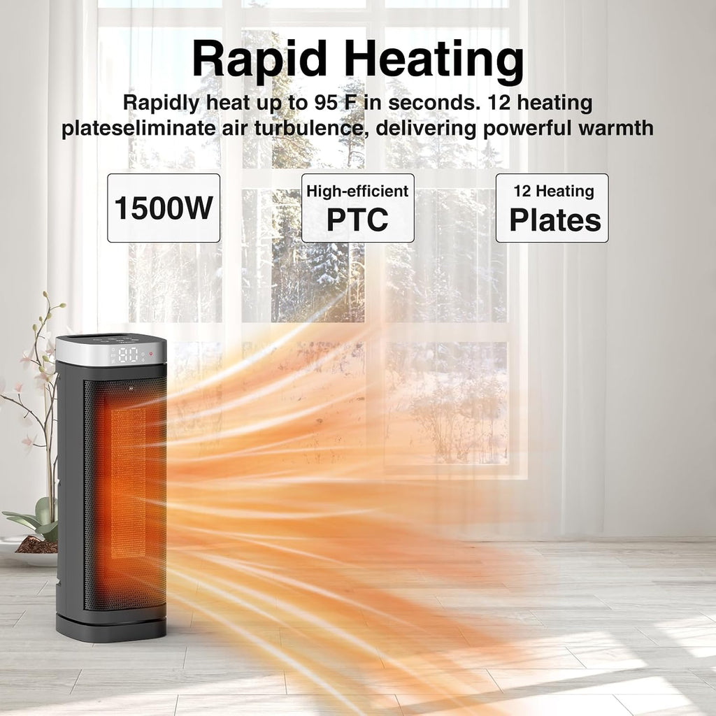 17 Inch 1500W Oscillating PTC Ceramic Space Heater with Remote