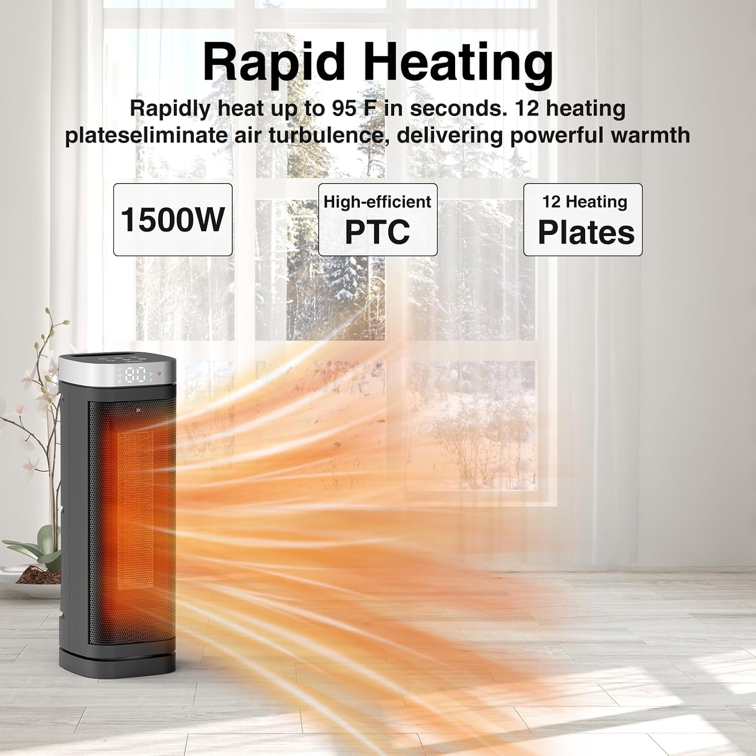 17 Inch 1500W Oscillating PTC Ceramic Space Heater with Remote