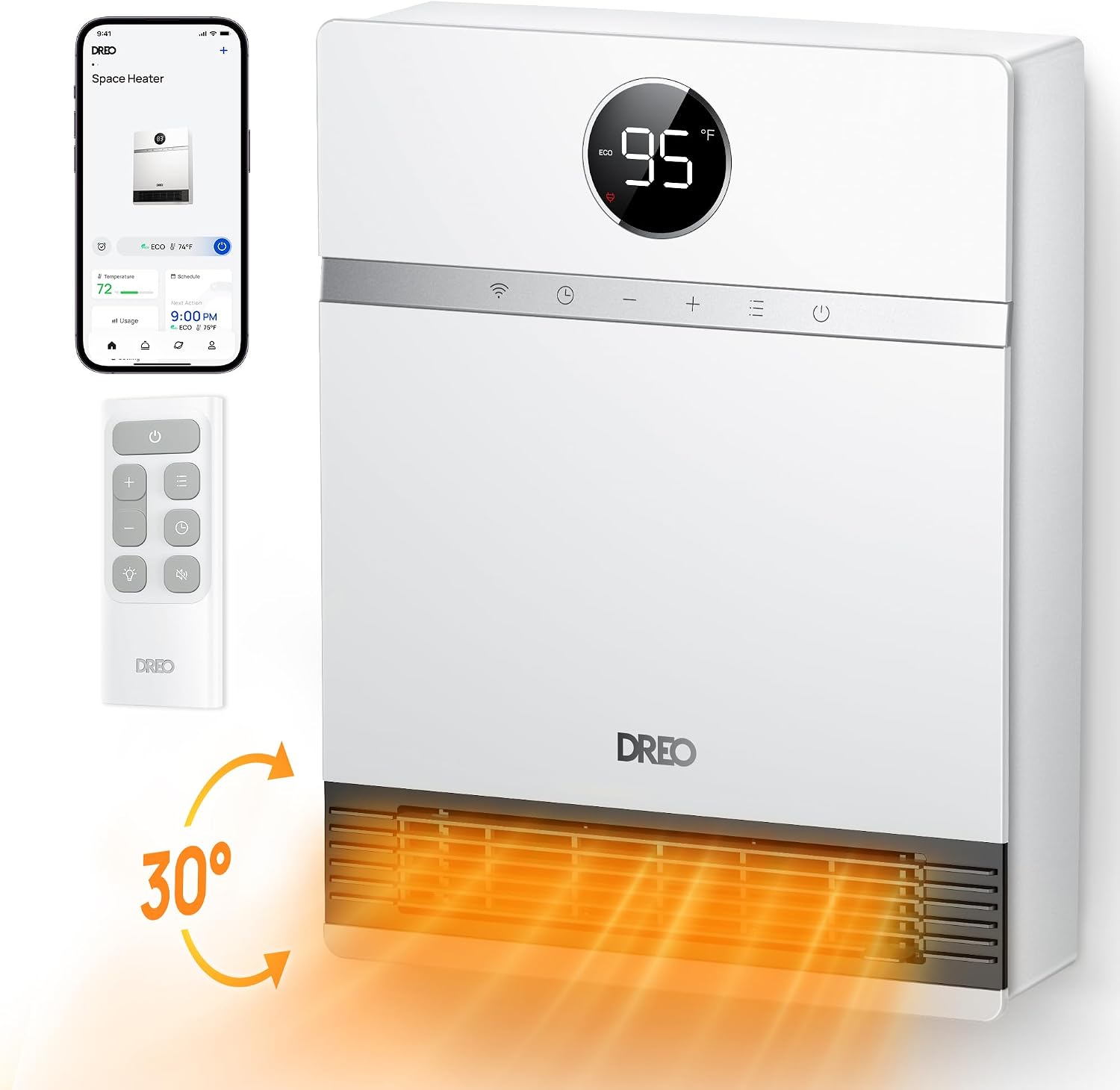Smart IP24 Wall Mount PTC Heater with Alexa & Remote