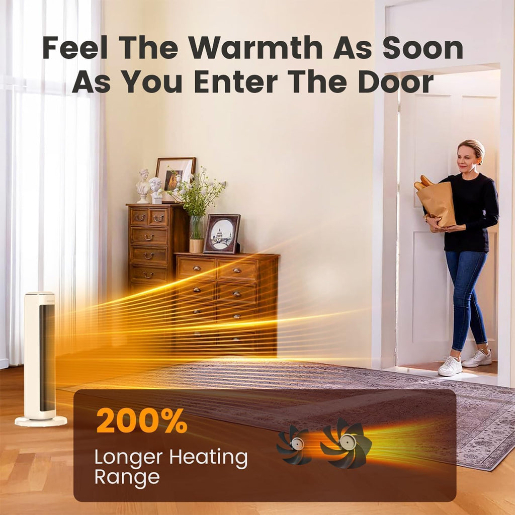 25" Beige Oscillating Tower Space Heater with Remote & Timer