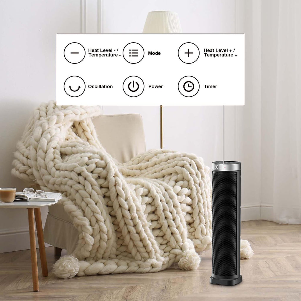 24" Oscillating PTC Tower Heater