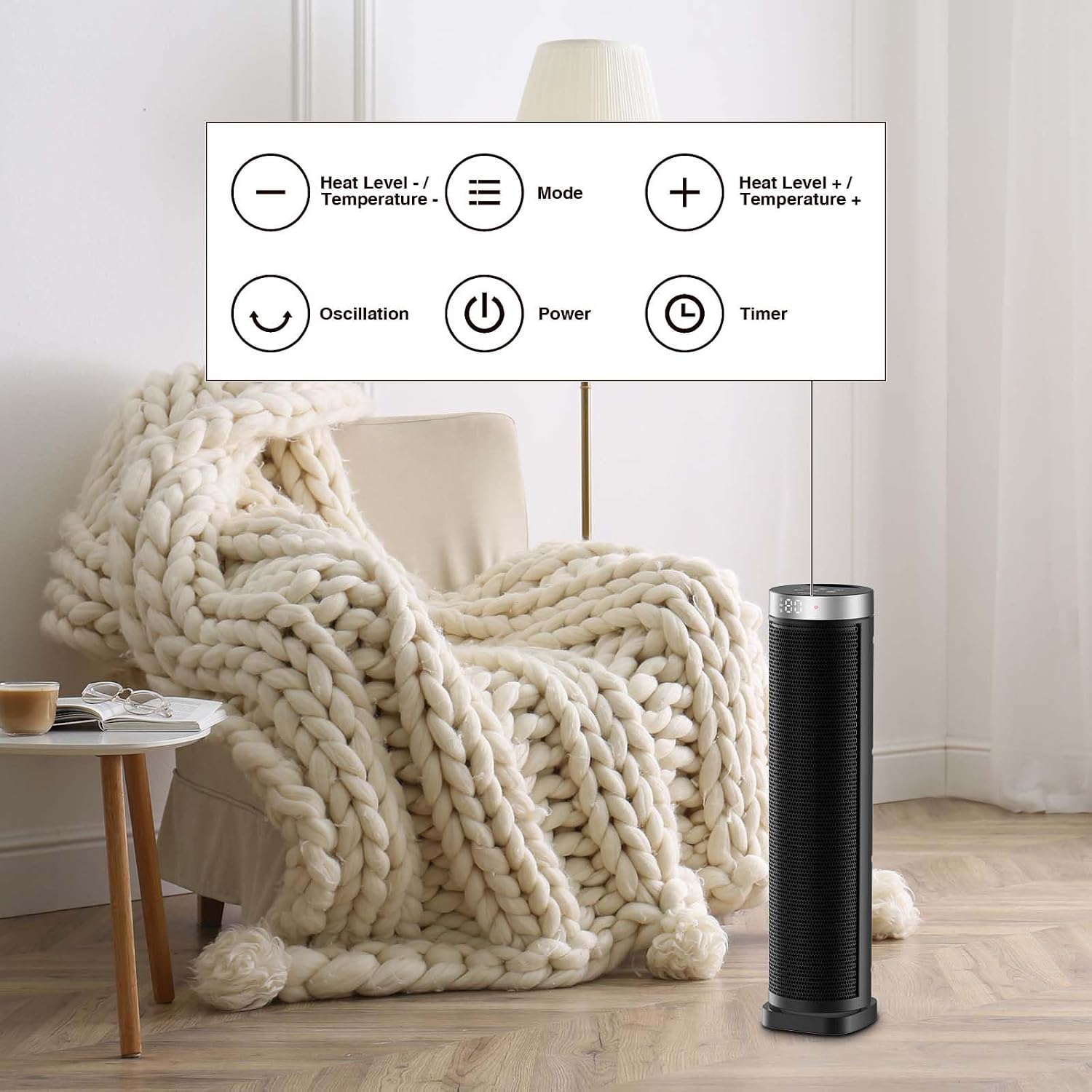 24" Oscillating PTC Tower Heater