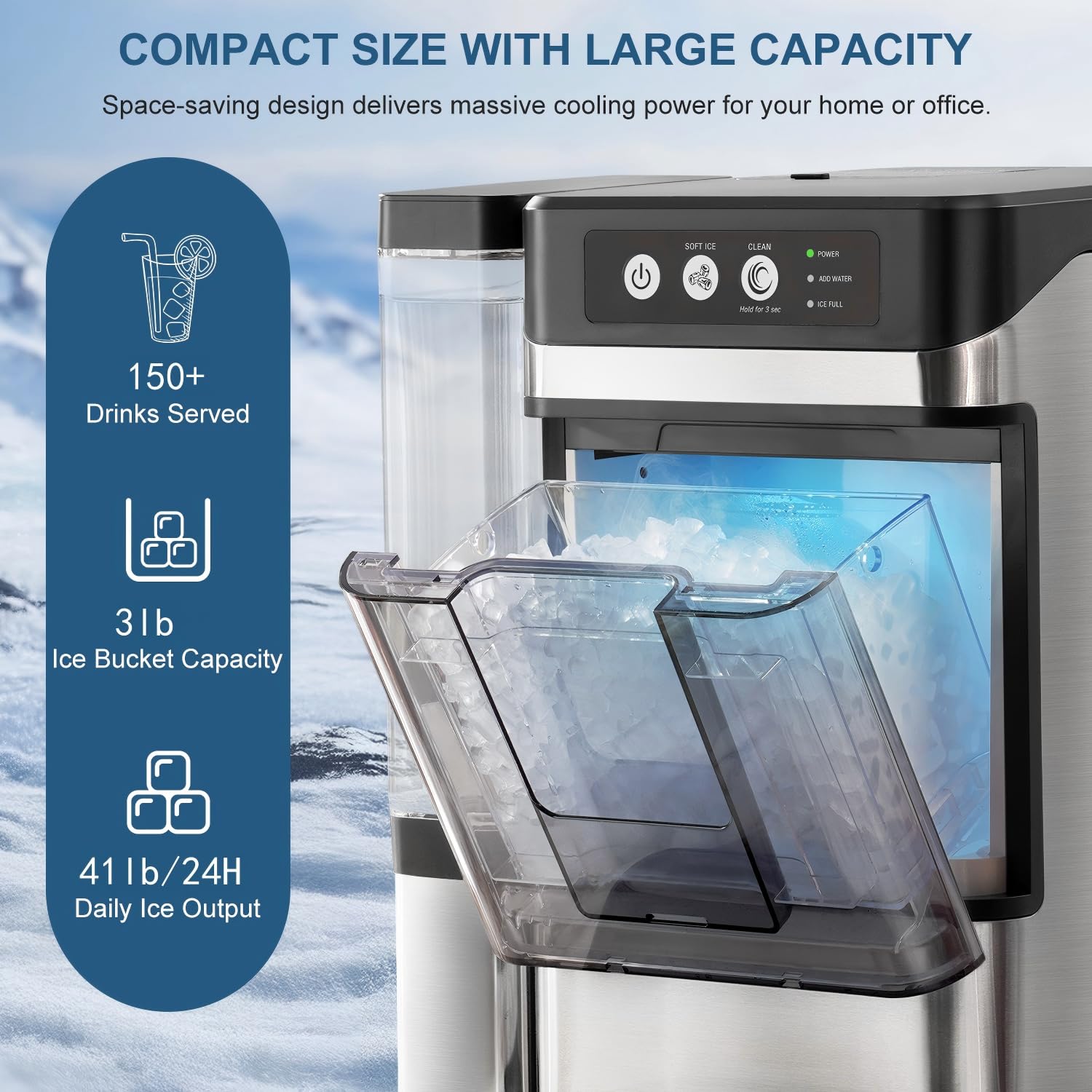 Compact Silver Nugget Ice Maker