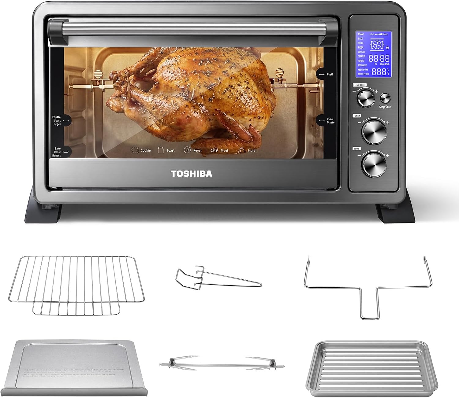10-in-1 Black Stainless Steel Convection Toaster Oven