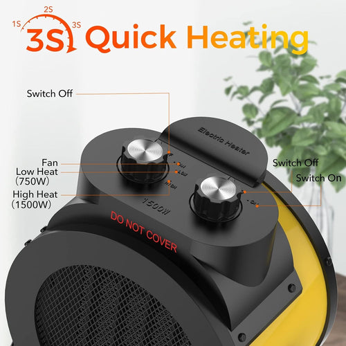 1500W Yellow Portable PTC Space Heater