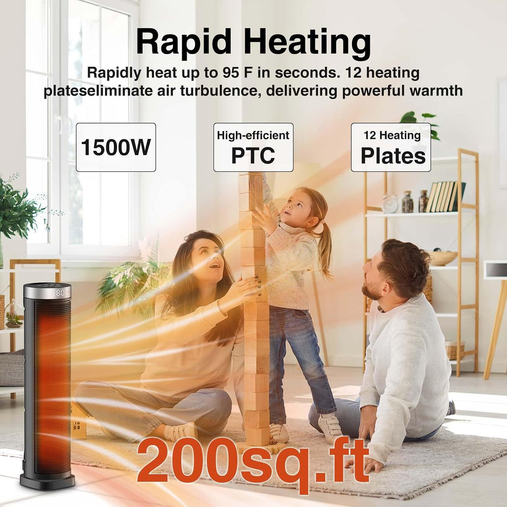 24" Oscillating PTC Tower Heater