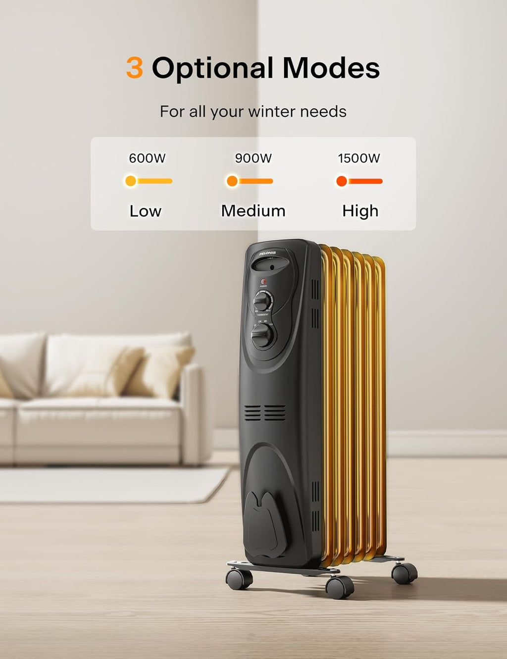 1500W Quiet Oil Filled Radiator Space Heater