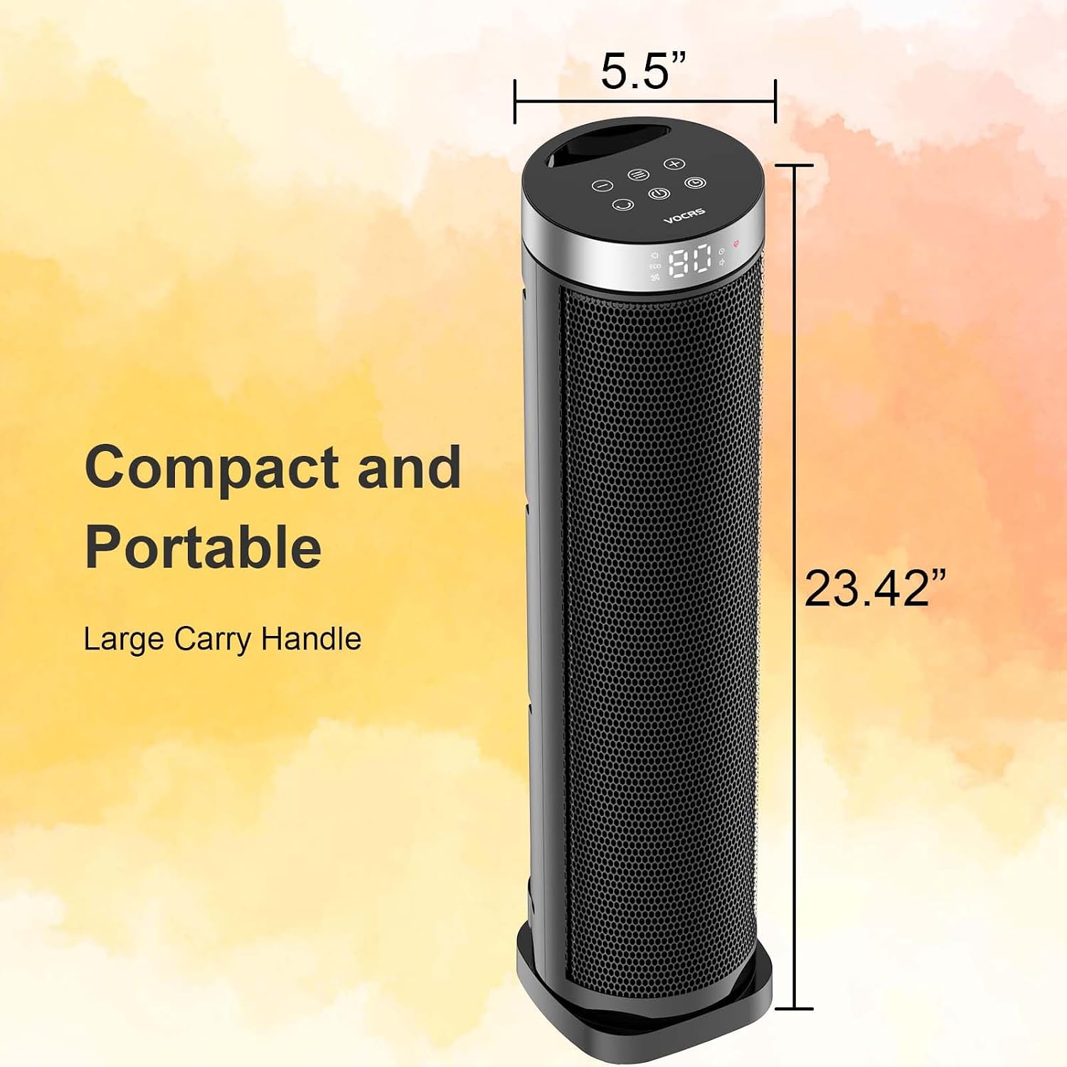 24" Oscillating PTC Tower Heater