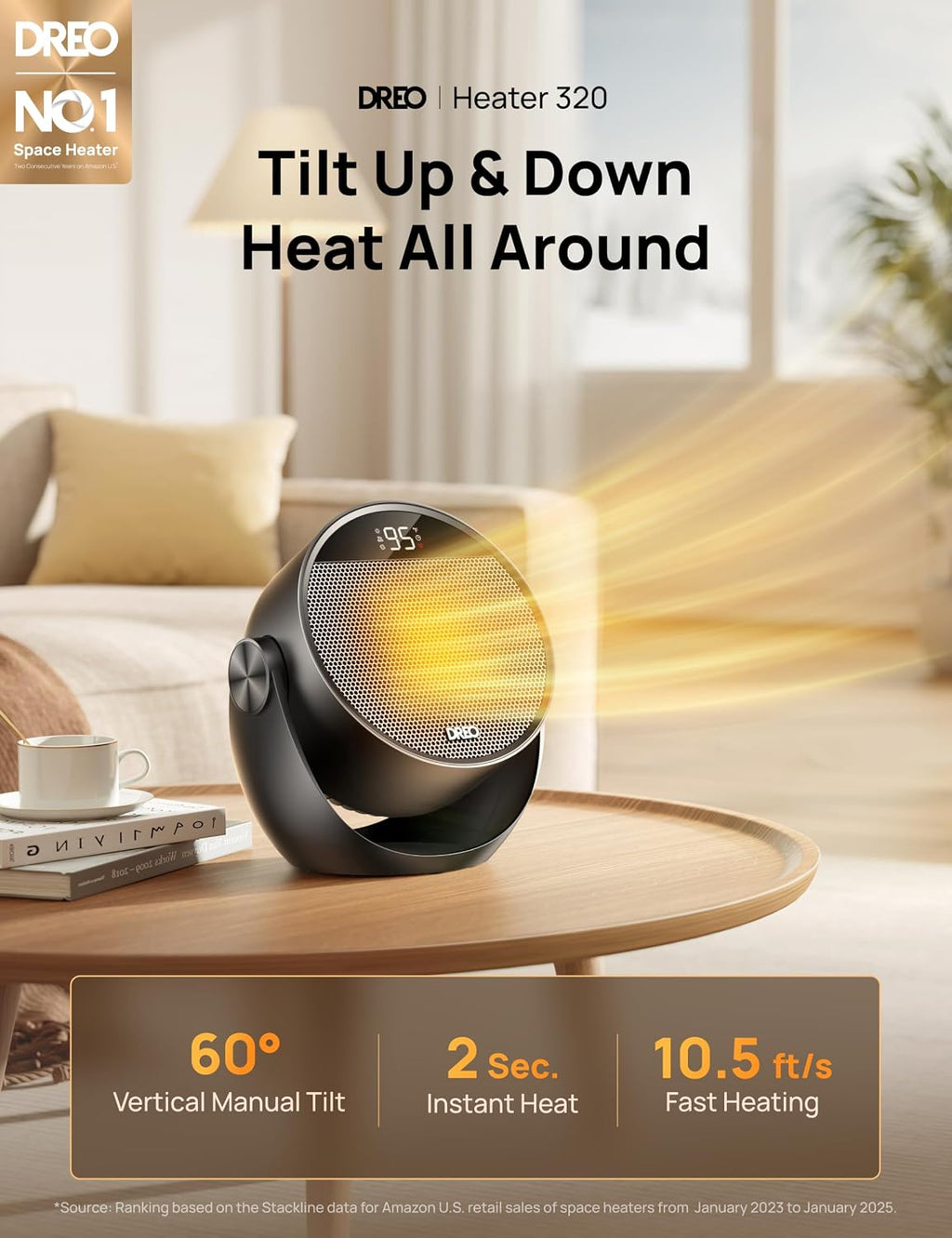 1500W Black Tilt Portable Desk Space Heater with Remote