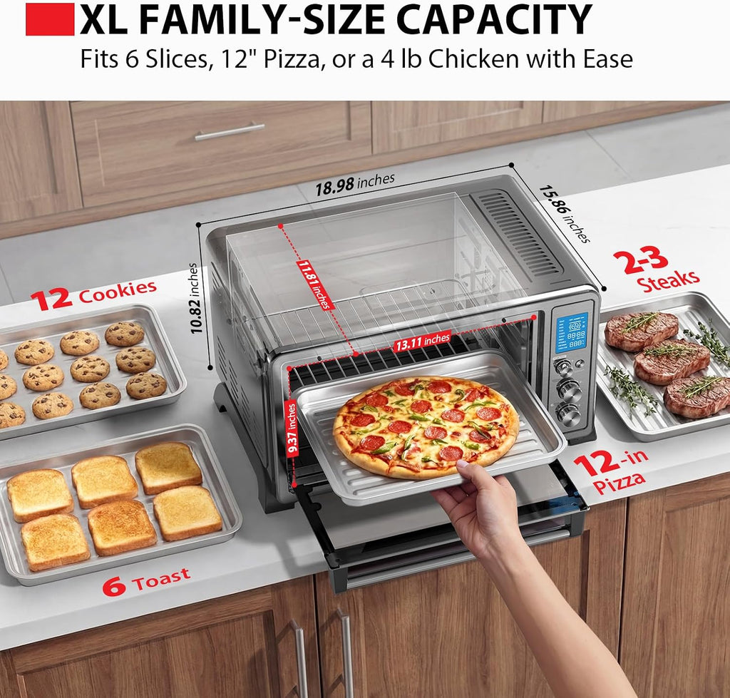 10-in-1 Black Stainless Steel Convection Toaster Oven