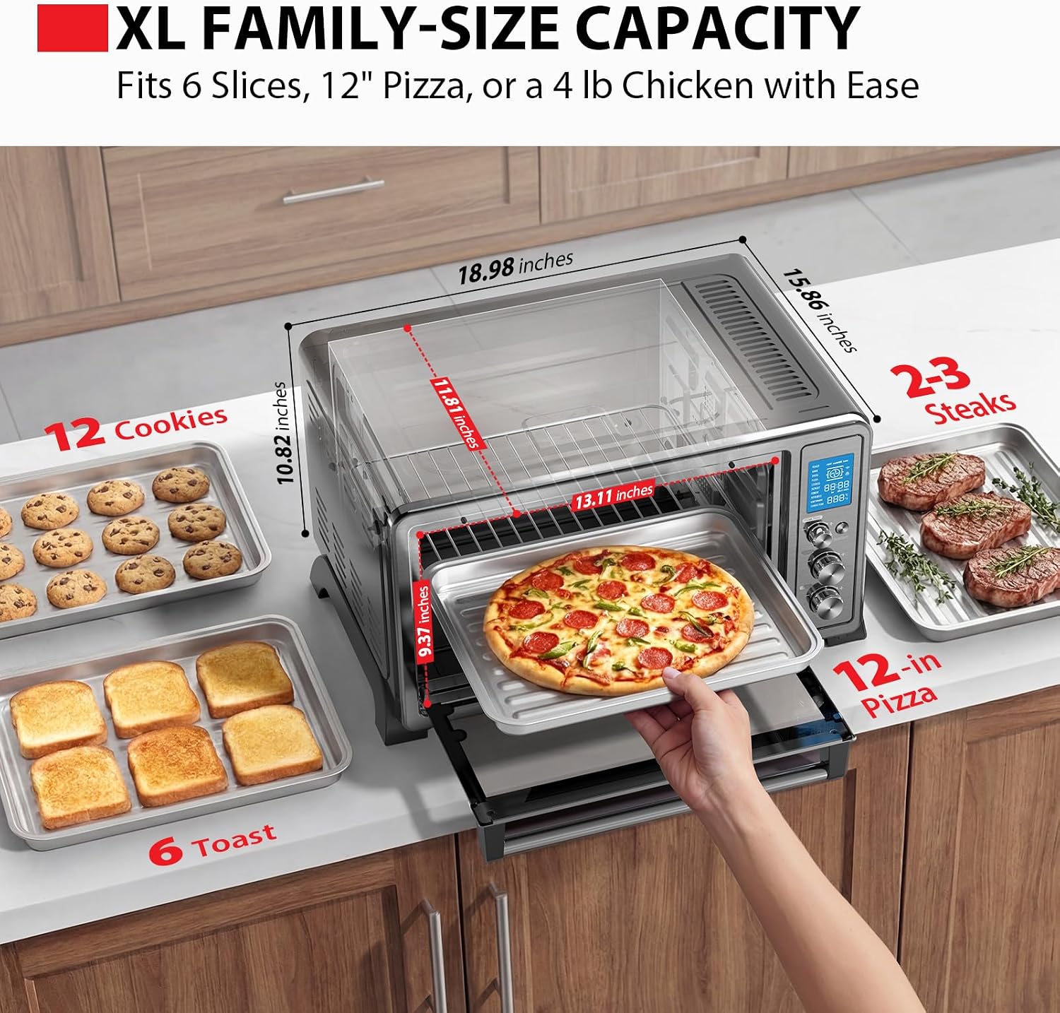10-in-1 Black Stainless Steel Convection Toaster Oven