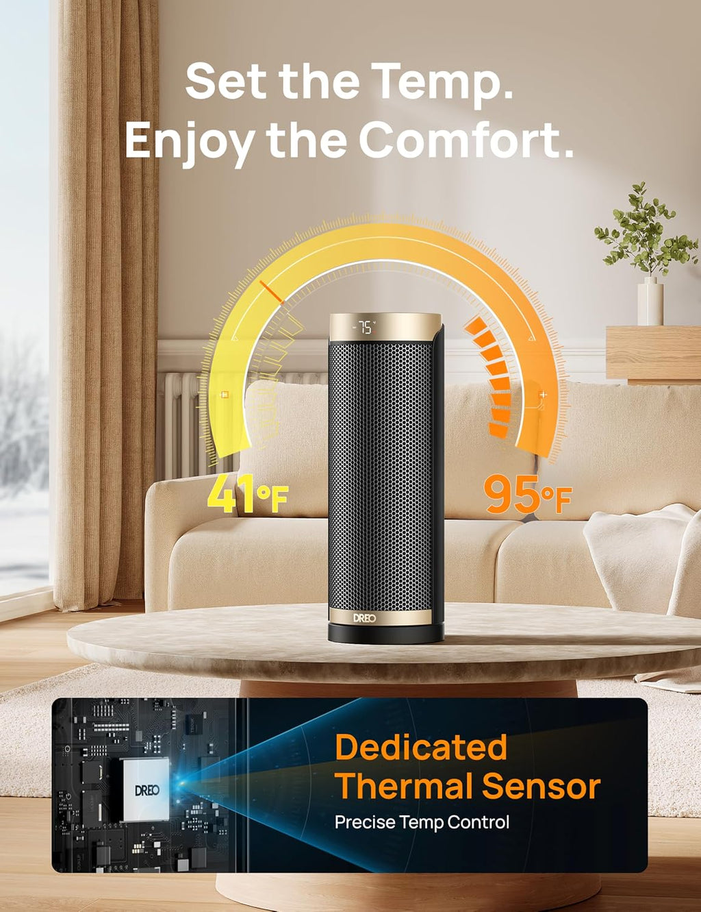 1500W Dreo Oscillating Portable Space Heater with Remote Control