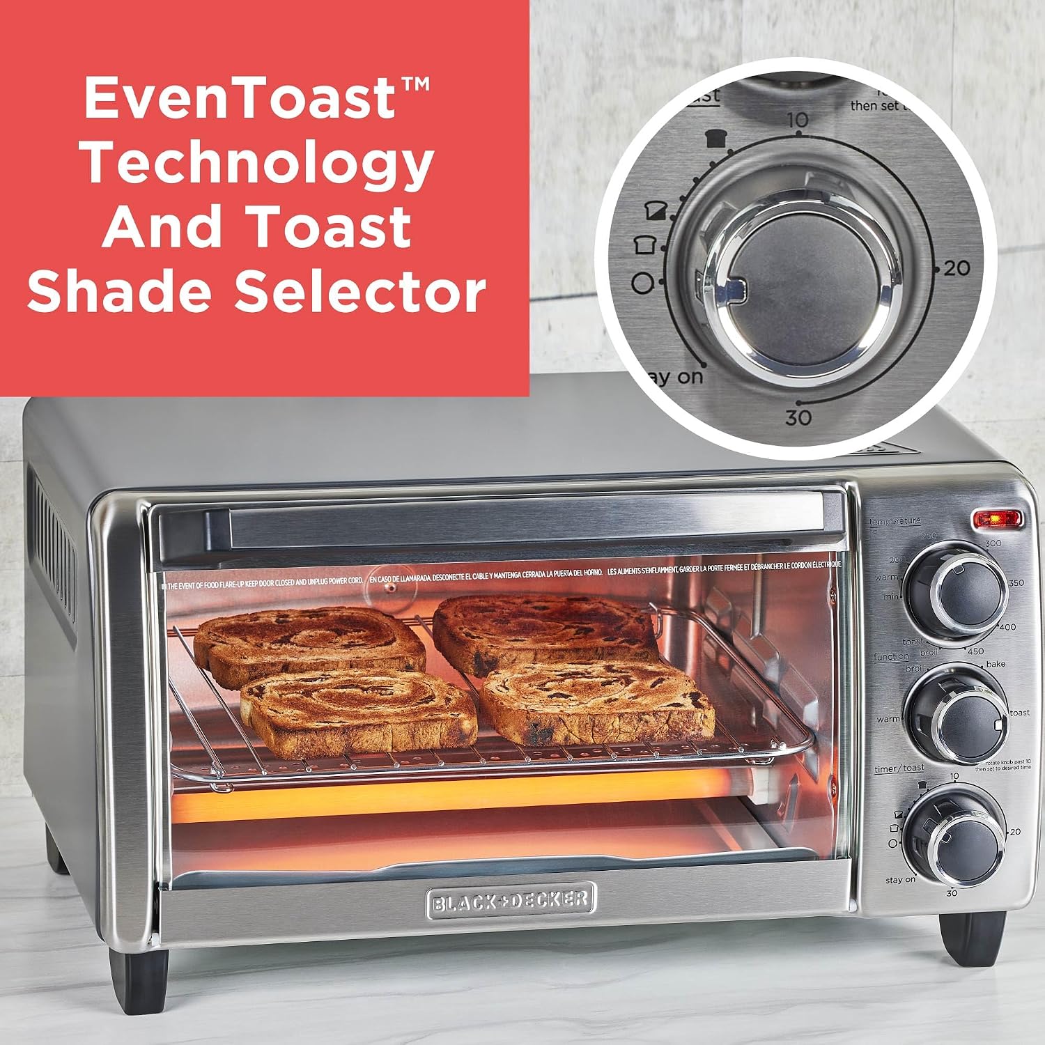 4-Slice Silver Stainless Steel Toaster Oven