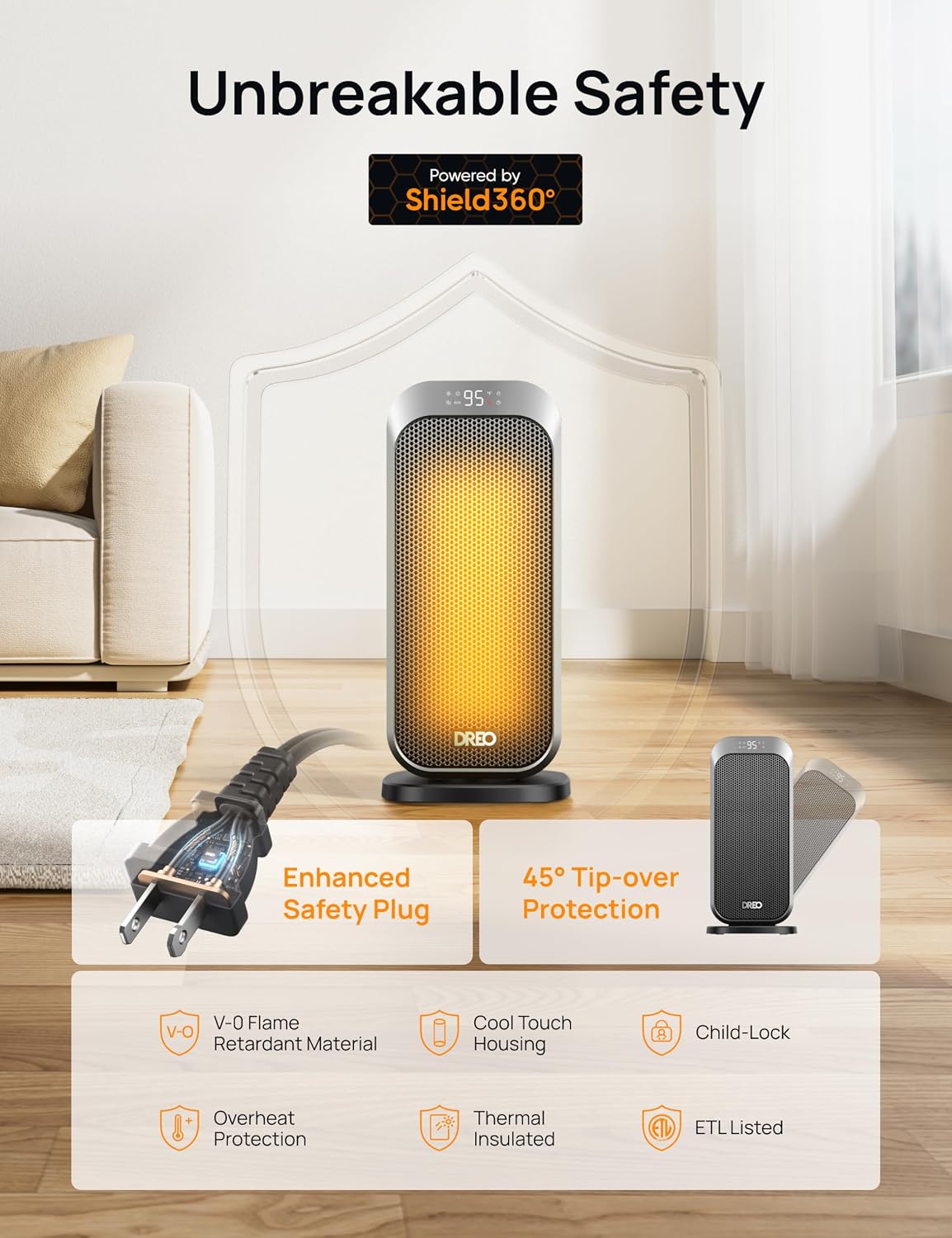 1500W Quiet Oscillating PTC Ceramic Space Heater with Remote Timer