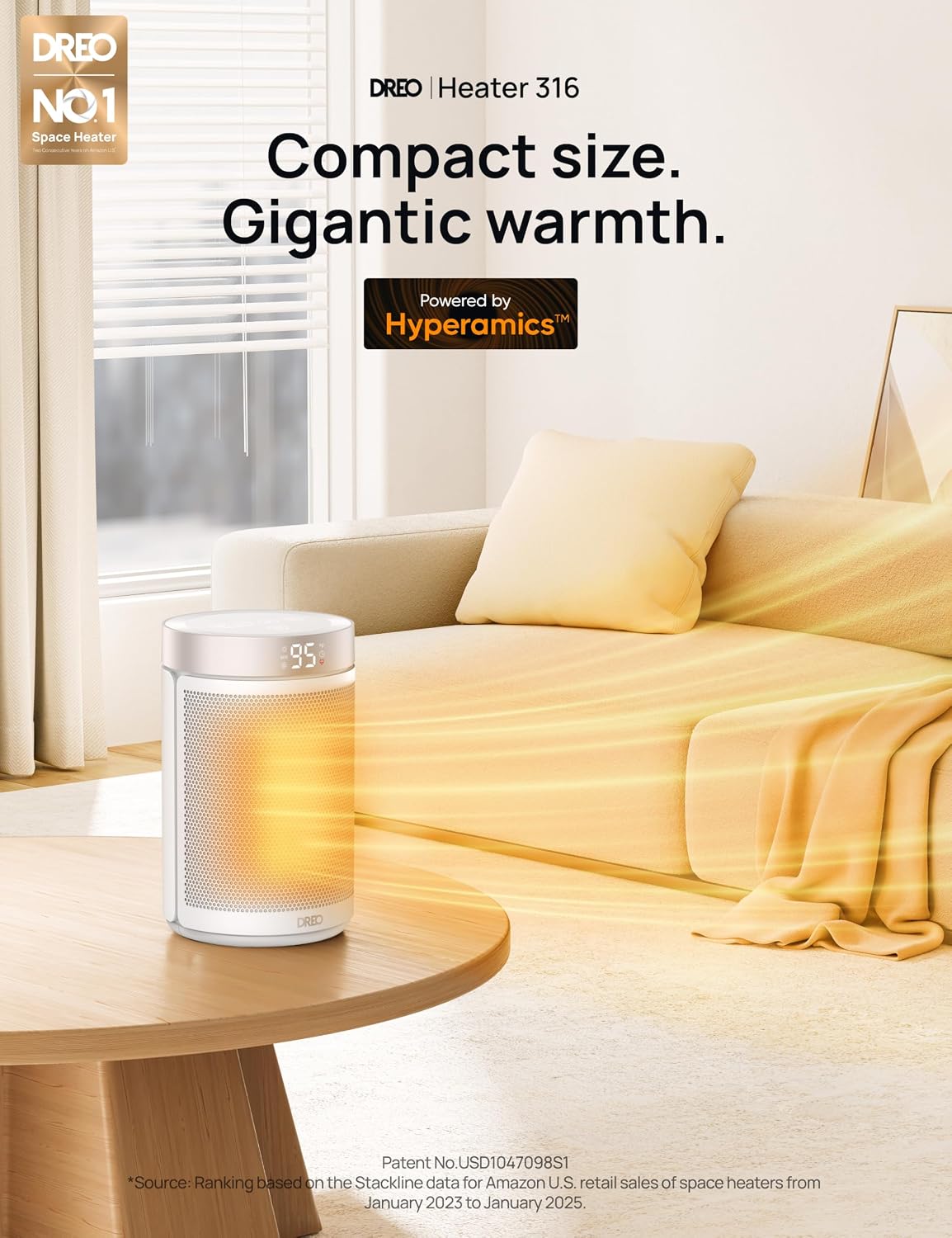 Upgraded 1500W Digital PTC Ceramic Space Heater with Remote