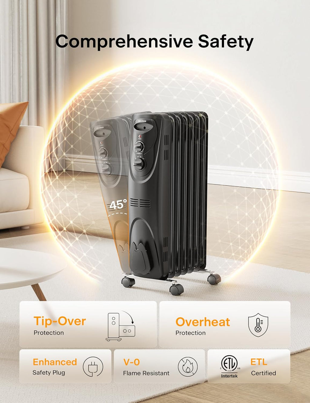 1500W Quiet Oil Filled Radiator Space Heater