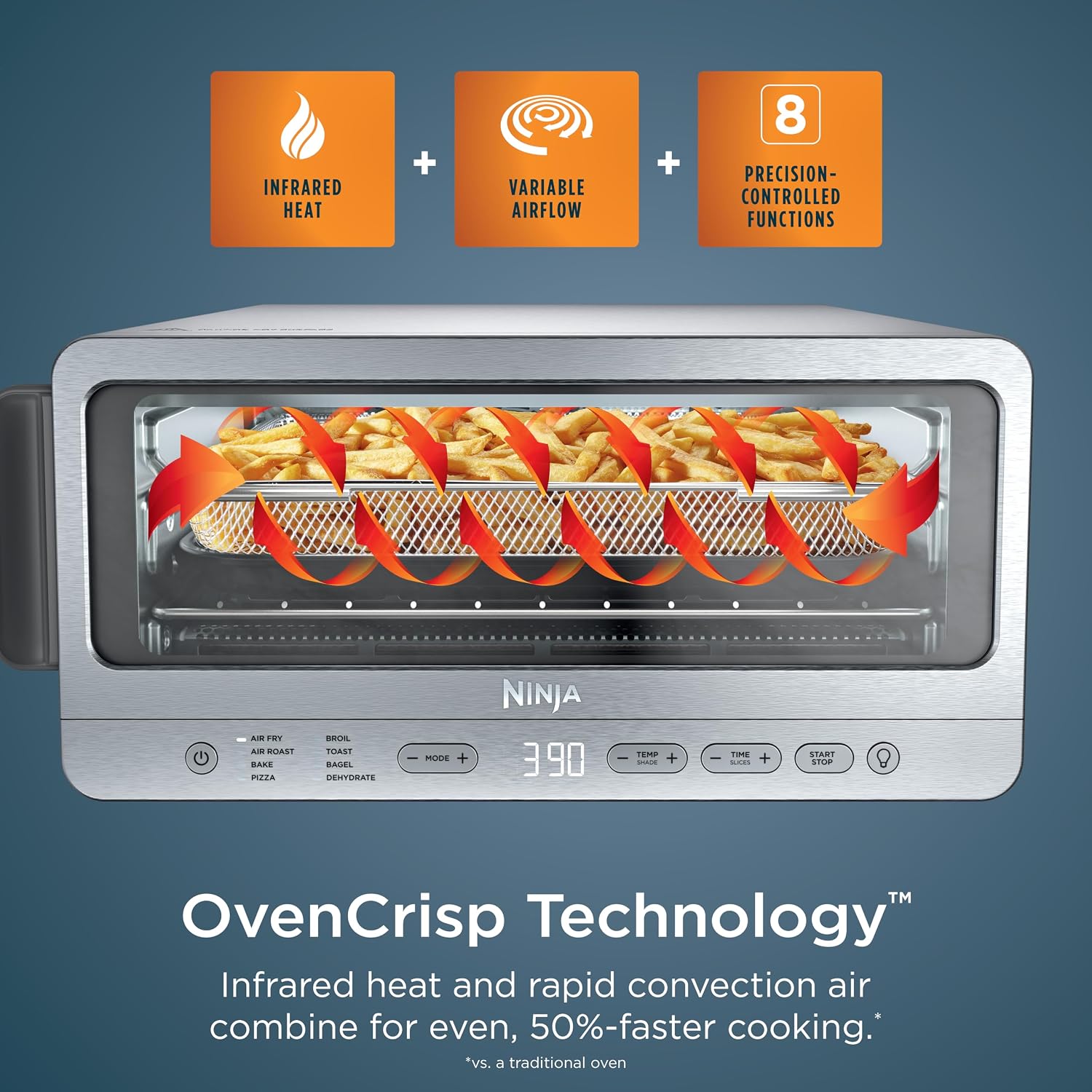 8-in-1 Flip Storage Stainless Steel Air Fryer Oven
