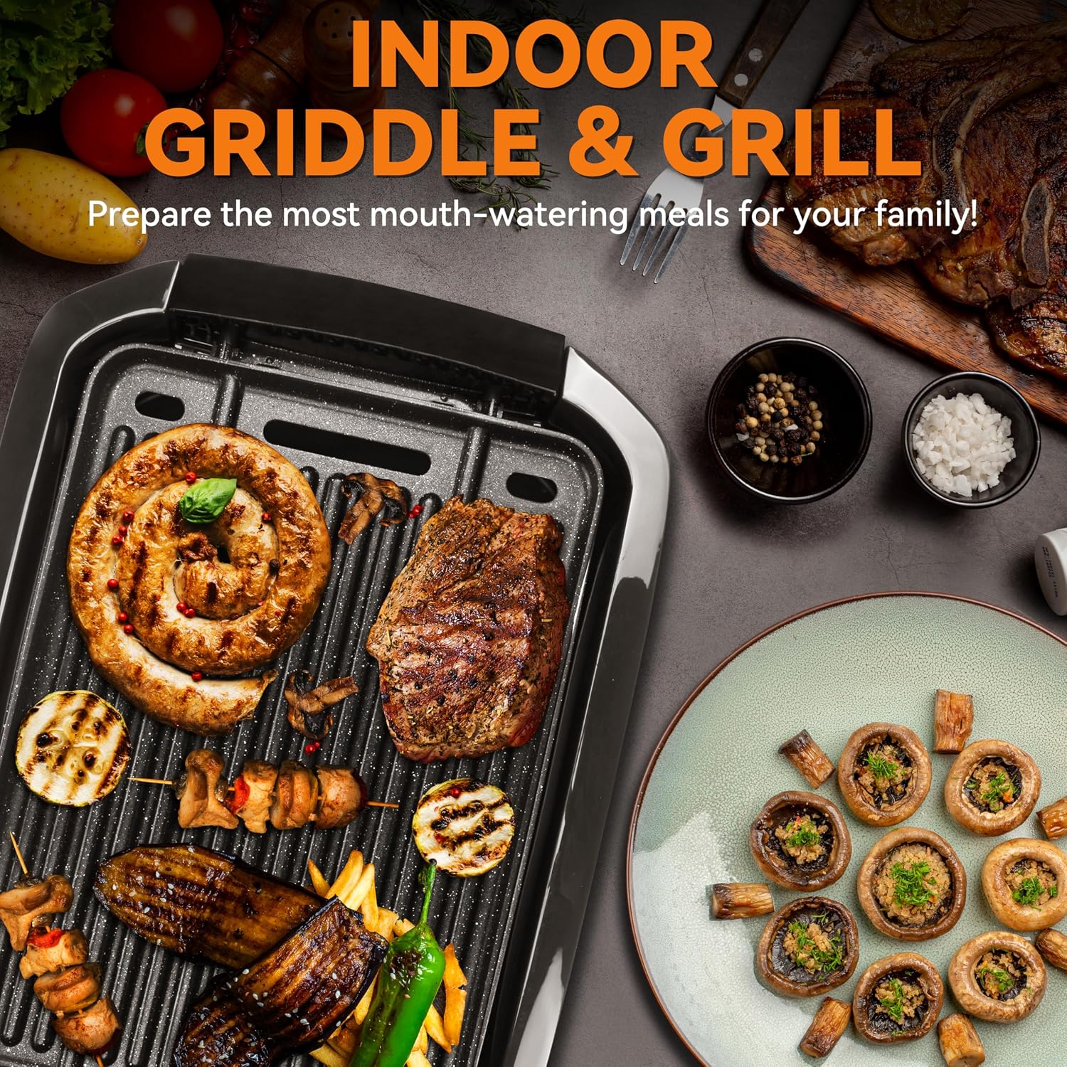 2-in-1 Graphite Indoor Grill Griddle